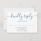 Blue Rustic Wood String Lights Script Hochzeit RSVP Karte (Vorderseite)