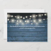 Blue Rustic Wood String Lights Script Wedding Dankeskarte (Rückseite)
