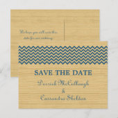 Blue Rustic Zickzack Save the Date Postkarte (Vorne/Hinten)