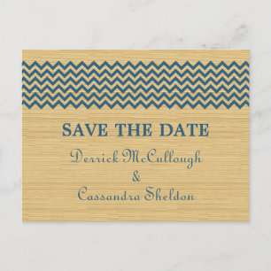 Blue Rustic Zickzack Save the Date Postkarte