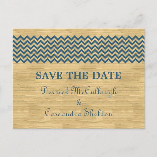 Blue Rustic Zickzack Save the Date Postkarte (Vorderseite)