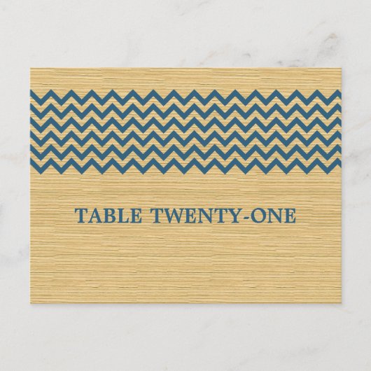 Blue Rustic Zickzack Tischnummer Postkarte (Vorderseite)