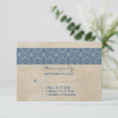 Blue Rustica Lace Response Card RSVP Karte (Stehend Vorderseite)
