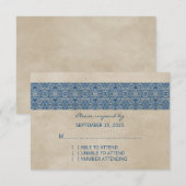 Blue Rustica Lace Response Card RSVP Karte (Vorne/Hinten)