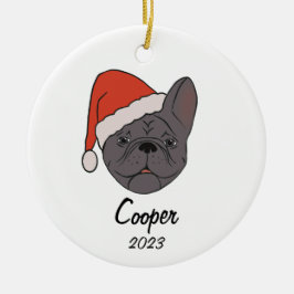 Blue Sable Frenchie Weihnachtsmannmütze Weihnachte Keramik Ornament