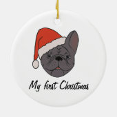 Blue Sable Frenchie Weihnachtsmannmütze Weihnachte Keramik Ornament (Hinten)