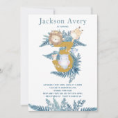 Blue Safari Animals 3. Geburtstag Einladung (Vorderseite)