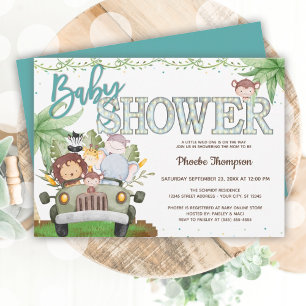 Blue Safari Animals Baby Dusche Einladung