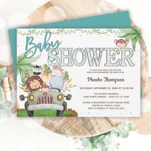 Blue Safari Animals Baby Dusche Einladung