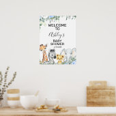 Blue Safari Floral Baby Dusche Begrüßungszeichen Poster (Küche)