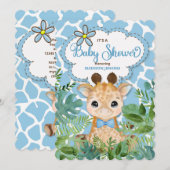 Blue Safari Giraffe Baby Dusche Einladung (Vorne/Hinten)