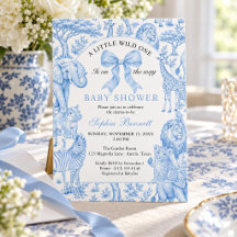 Blue Safari Toile de Jouy Baby Shower für Jungen