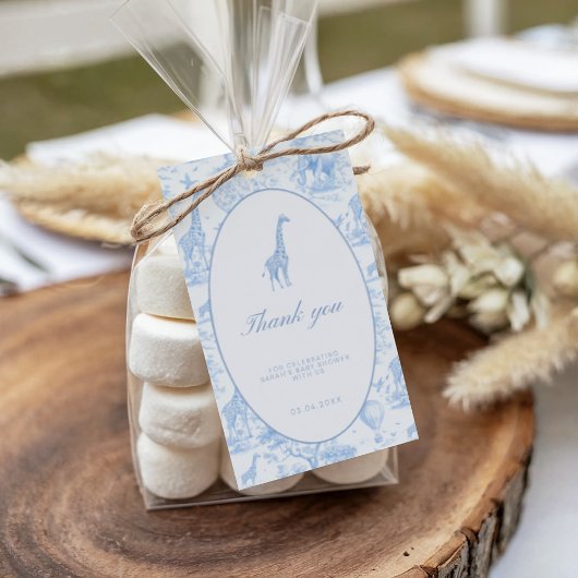 Blue Safari Toile de Jouy Baby Shower  Geschenkanhänger