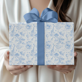 Blue Safari Toile de Jouy Baby Shower Geschenkpapier