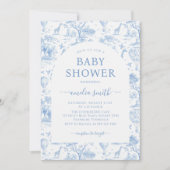 Blue Safari Toile De Jouy Boy Baby Dusche Einladung (Vorderseite)