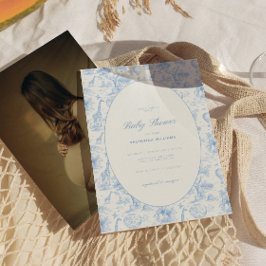 Blue Safari Toile De Jouy Boy Baby Shower Einladung