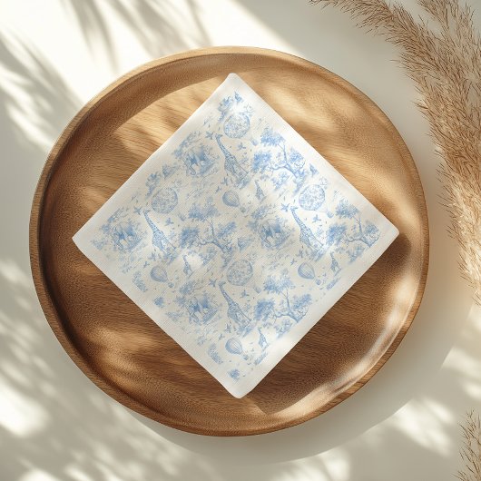 Blue Safari Toile De Jouy Boy Baby Shower Serviette