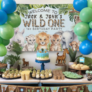 Blue Safari Twins Wild Ones 1. Geburtstag Willkomm Banner