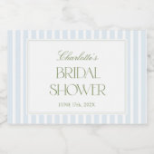 Blue & Sage Striped Bridal Shower Mini Labels Schaumweinetikett (Einzelnes Label)