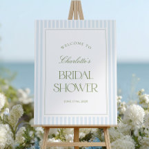 Blue & Sage Striped Bridal Shower Welcome Sign
