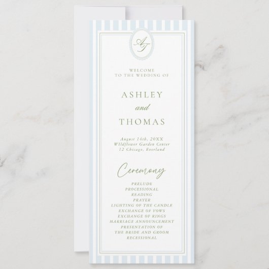 Blue & Sage Wedding Program Einladung (Vorderseite)