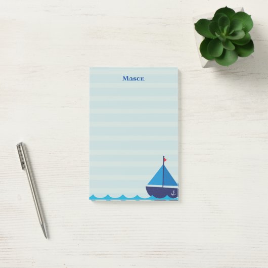 Blue Sail Boat Post it Notes Stationery Post-it Klebezettel (Büro)