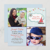 Blue Sailboat 2 Foto Kinder - Einladung zum Geburt (Vorne/Hinten)