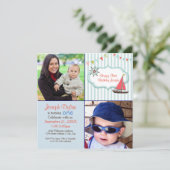 Blue Sailboat 2 Foto Kinder - Einladung zum Geburt (Stehend Vorderseite)