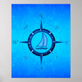 Blue Sailboat and Compass Rose Poster (Vorne)