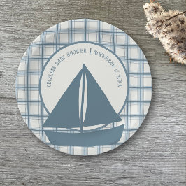 Blue Sailboat Boy Nautical Baby Dusche Pappteller