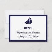 Blue Sailboat Hochzeitskarten der Nautic Navy RSVP Karte (Rückseite)