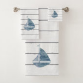 Blue Sailboat Nautic Shiplap Badetuch Set (Insitu)