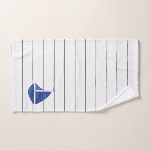 Blue Sailboat Nautic Shiplap Badetuch Set (Handtuch)