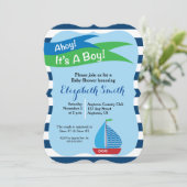 Blue Sailboat Nautical Boy Baby Dusche Einladung (Stehend Vorderseite)