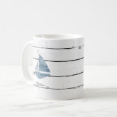 Blue Sailboat Nautical Shiplap Rustic Kaffeetasse (Vorderseite Links)