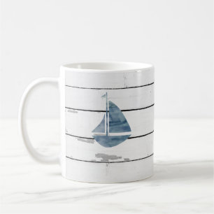 Blue Sailboat Nautical Shiplap Rustic Kaffeetasse