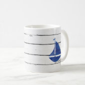 Blue Sailboat Nautical Shiplap Rustic Kaffeetasse (VorderseiteRechts)