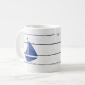 Blue Sailboat Nautical Shiplap Rustic Kaffeetasse (Vorderseite Links)