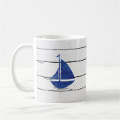Blue Sailboat Nautical Shiplap Rustic Kaffeetasse (Links)