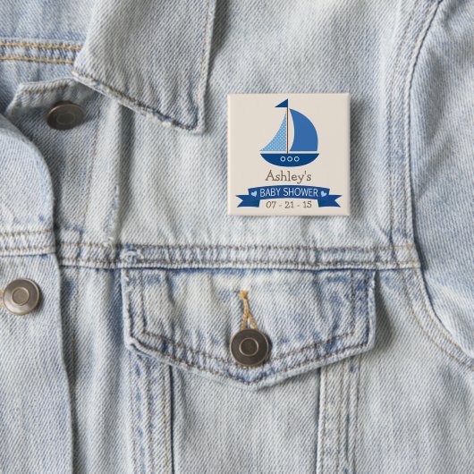 Blue Sailboat, Schönheitsbabydusche Button (Beispiel)
