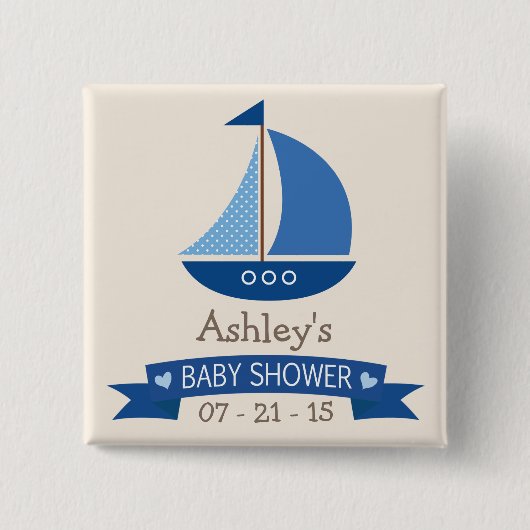 Blue Sailboat, Schönheitsbabydusche Button (Vorderseite)