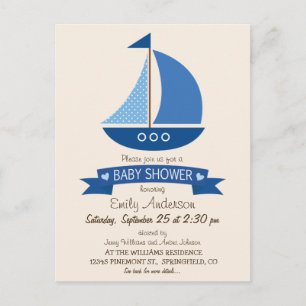 Blue Sailboat, Schönheitsbabydusche Einladungspostkarte