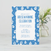 Blue Sailboote Niedlich Beach Housewarming Party Einladung (Stehend Vorderseite)