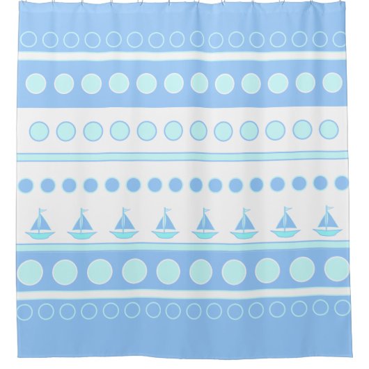 Blue Sailboote und Circles Rows Duschvorhang (Vorderseite)