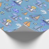 Blue Sailing Boat Wrapping Paper Geschenkpapier (Ecke)