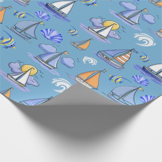 Blue Sailing Boat Wrapping Paper Geschenkpapier (Ecke)