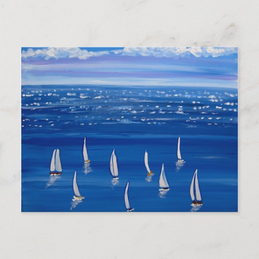 Blue Sailing Sailboats Folklorekunst Postkarte (Vorderseite)