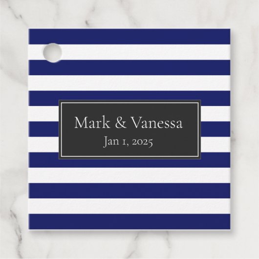 Blue Sailor Stripe Custom Wedding Geschenkanhänger (Vorderseite)