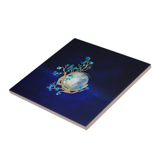 Blue Sakura Blossom Zen Moon Fliese (Seite)
