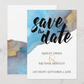 Blue & Sand Beach Wasserfarbe Save the Date (Vorne/Hinten)